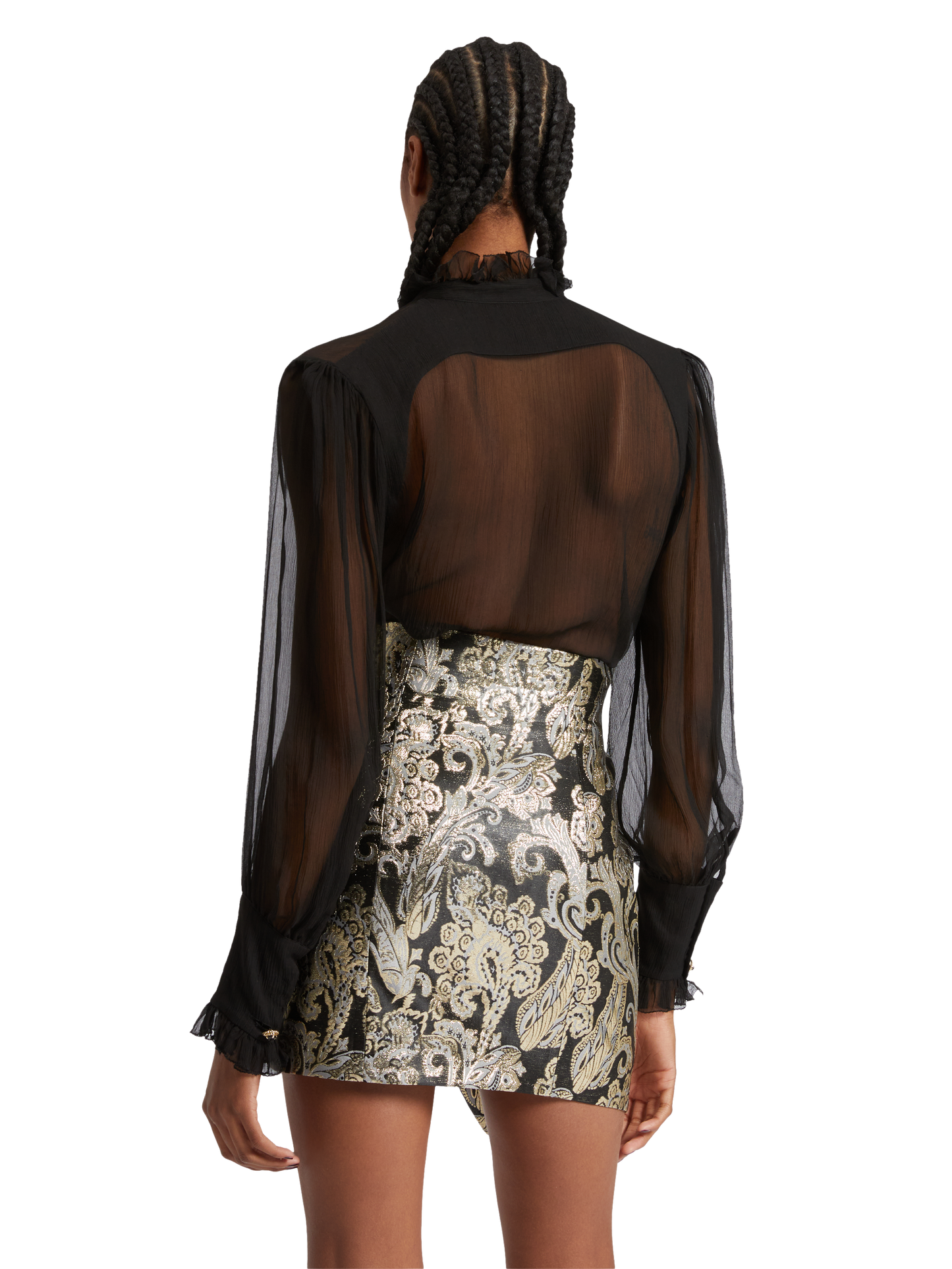 Silk ruffles shirt with jewel bottons