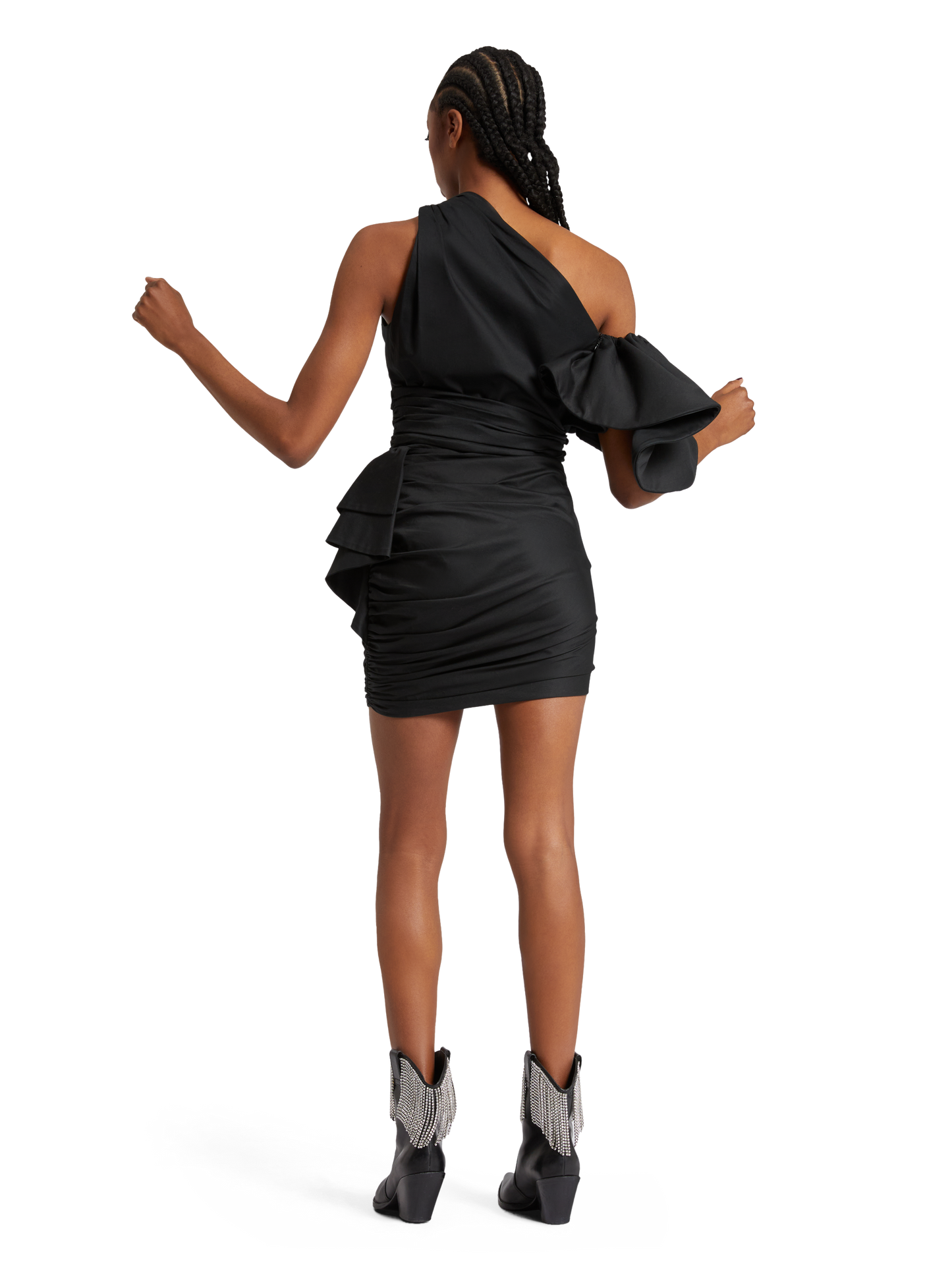 ONE SHOULDER MINI DRESS IN POPELINE