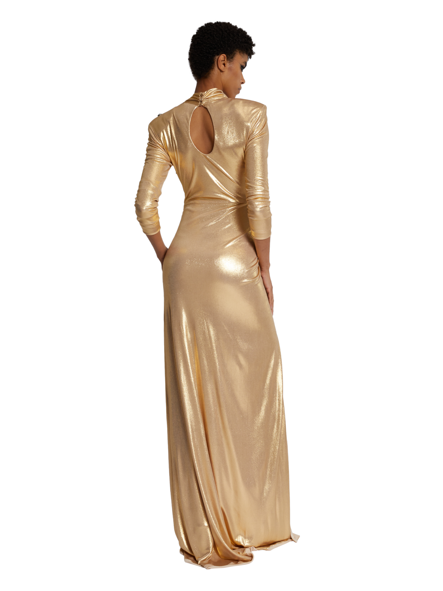 TURTLE NECK DRAPED LONG DRESS