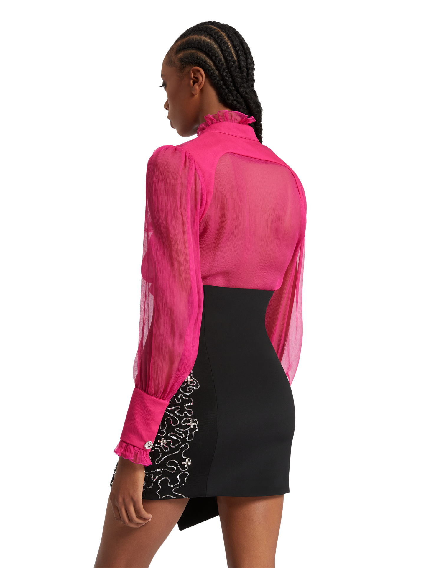 Silk ruffles shirt with jewel buttons