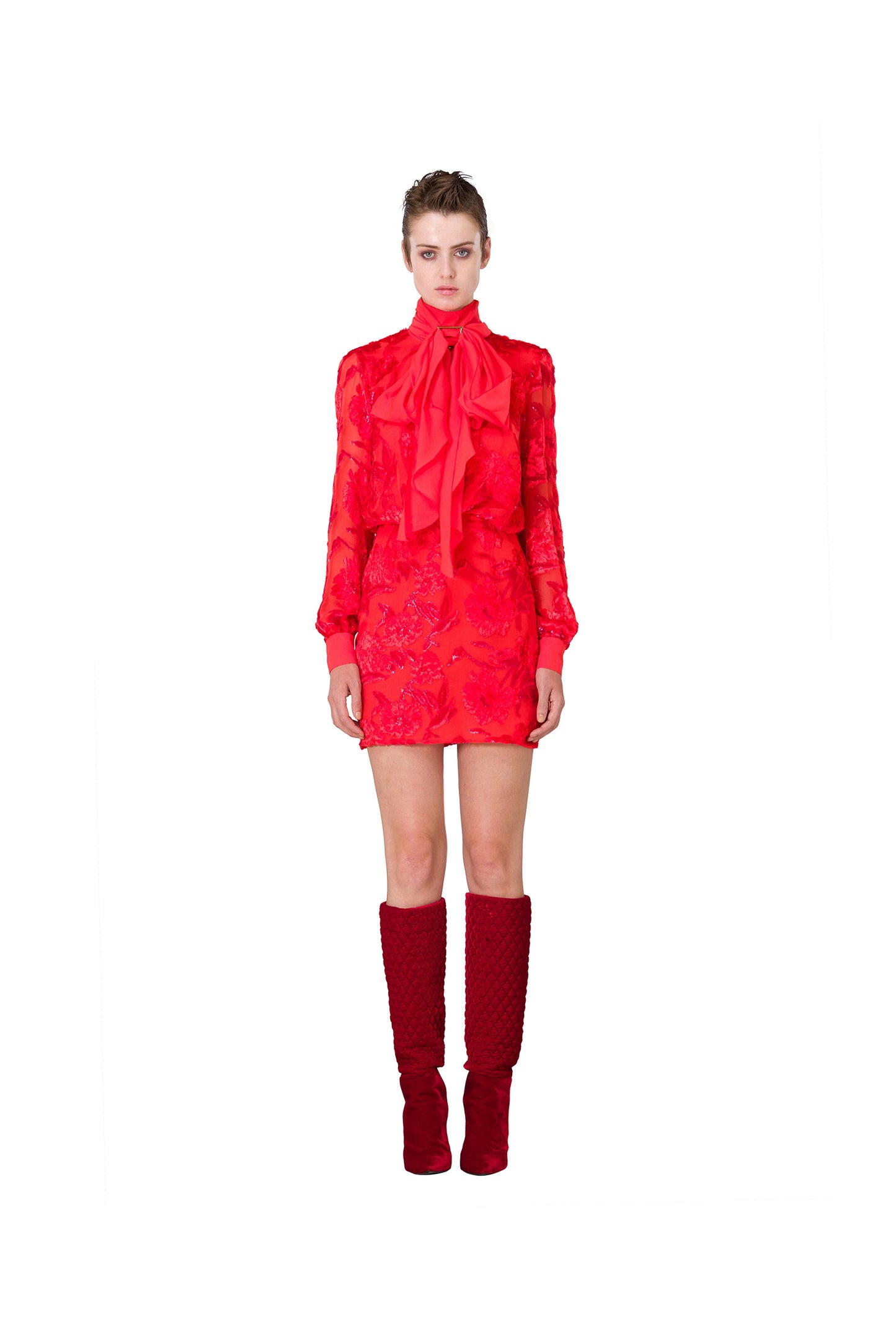 RED DEVORE' MINI DRESS
