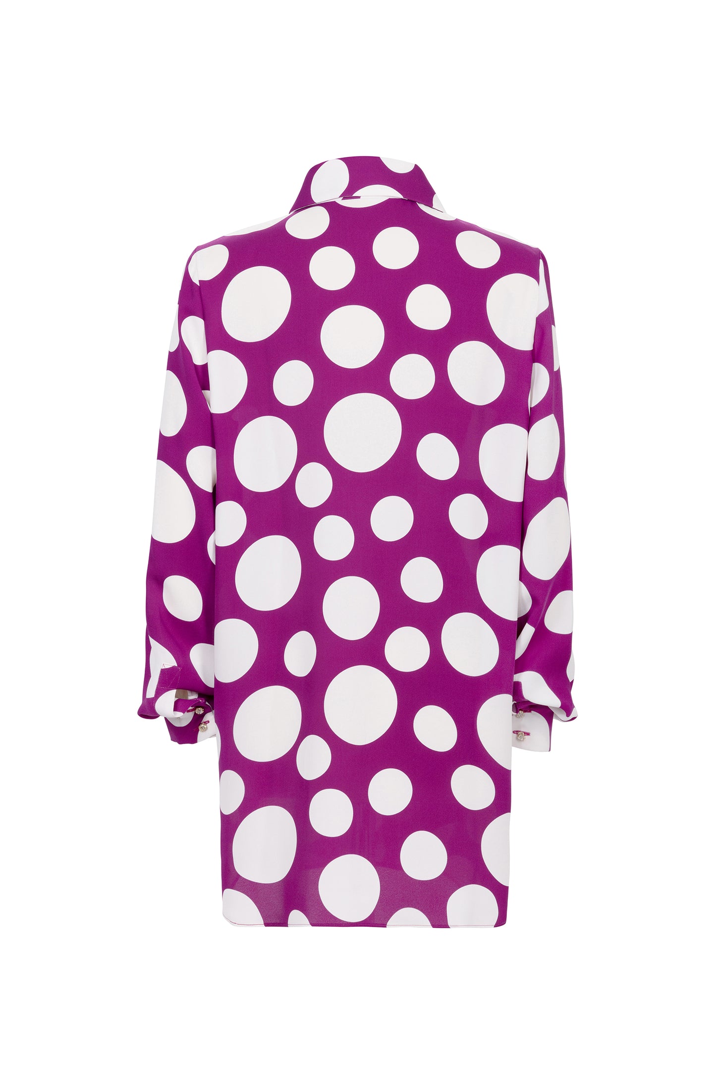 WHITE AND PURPLE POLKA DOT SHIRT