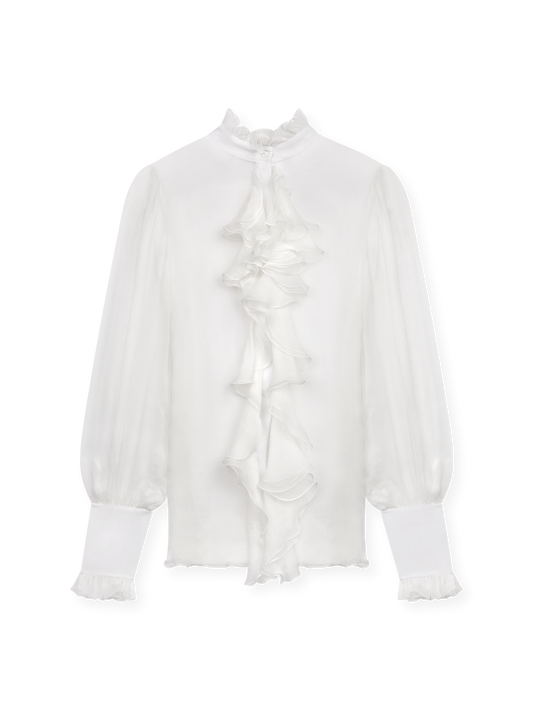 Silk ruffles shirt with jewel buttons