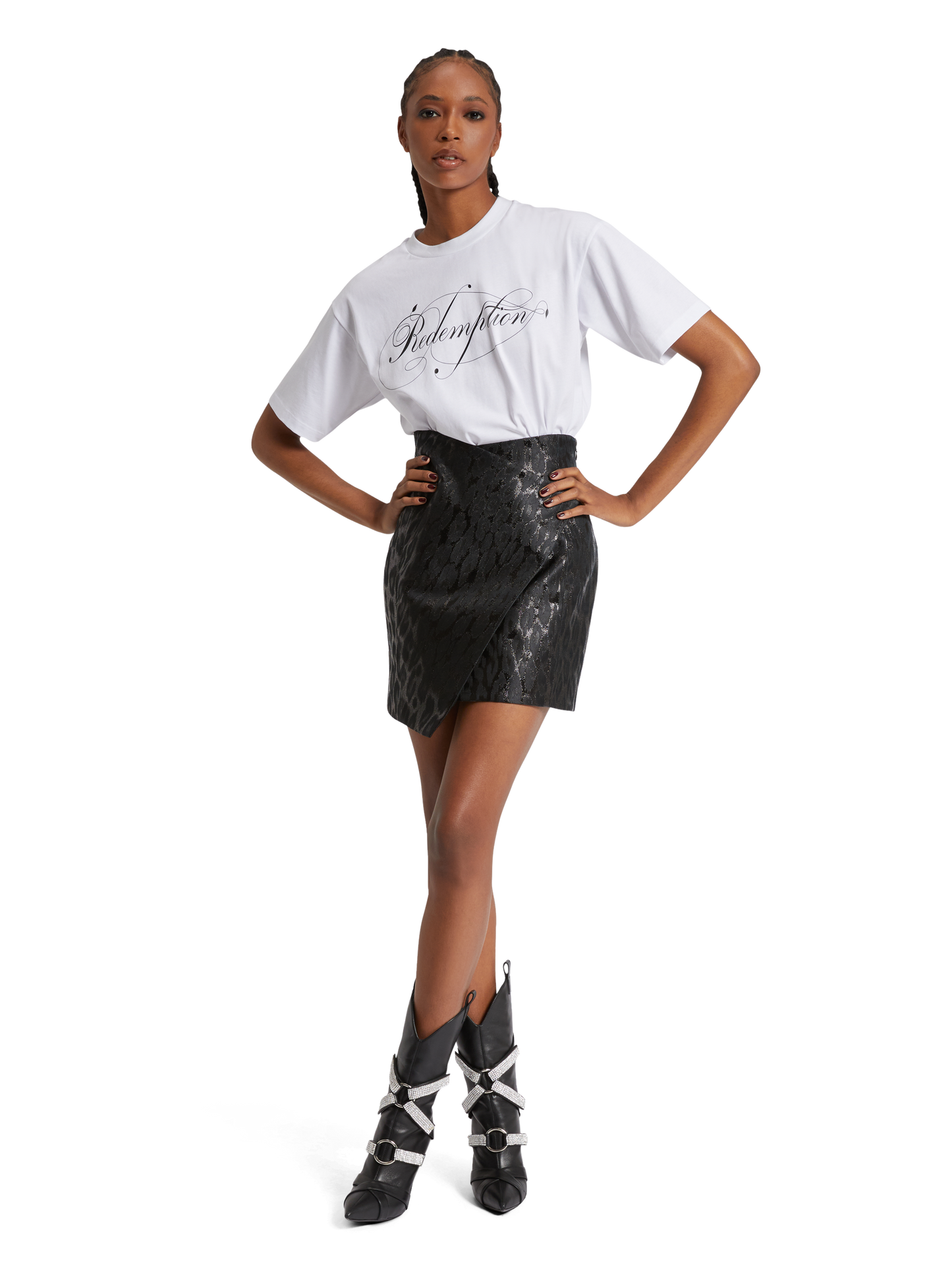 High waist mini skirt in jacquard lamè
