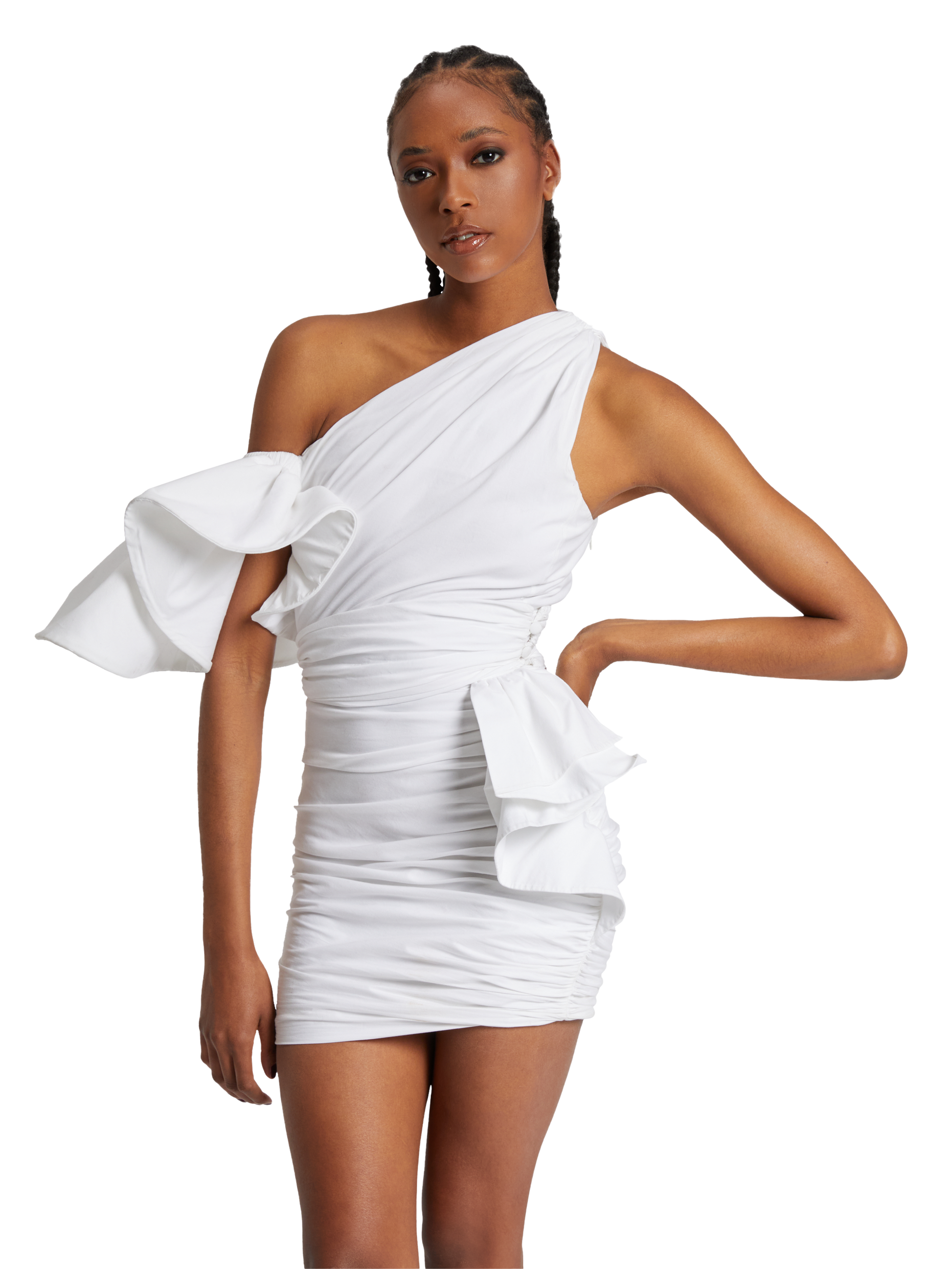 White one shoulder mini dress in popeline Redemption White one shoulder mini dress in popeline Redemption