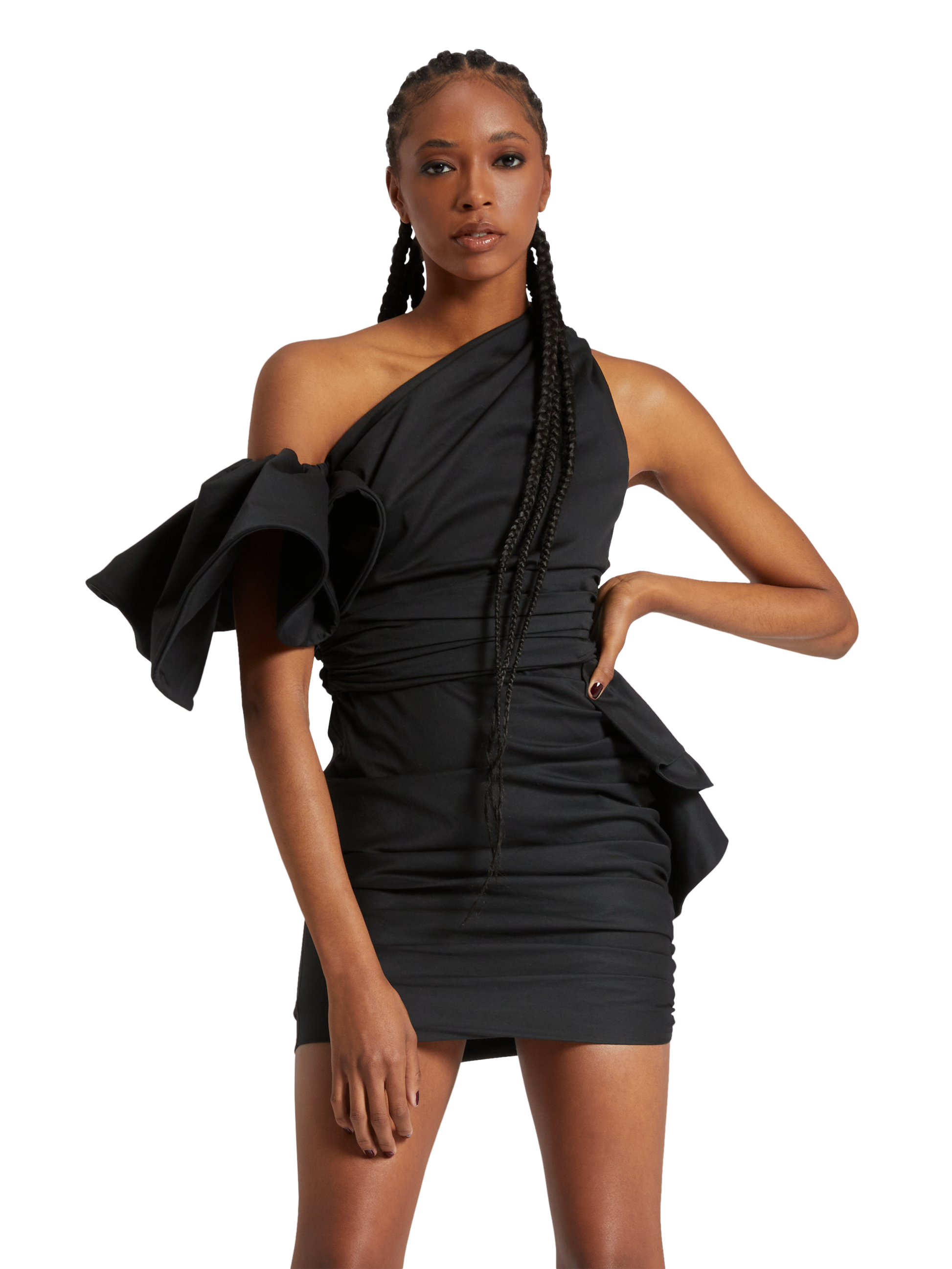 Black one shoulder mini dress in popeline Redemption Black one shoulder mini dress in popeline Redemption
