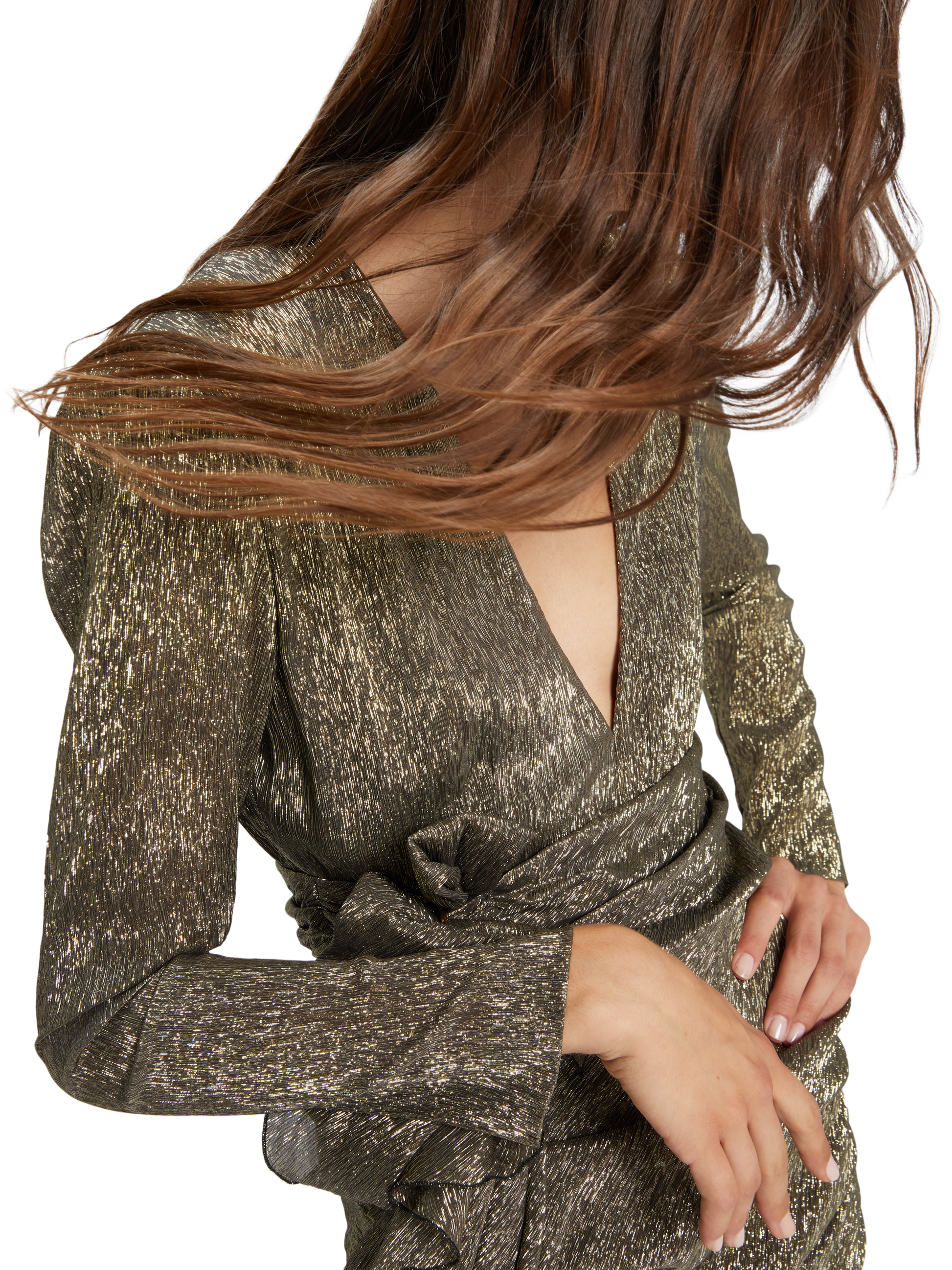 Gold mini dress with bow in creponne lame Redemption Gold mini dress with bow in creponne lame Redemption