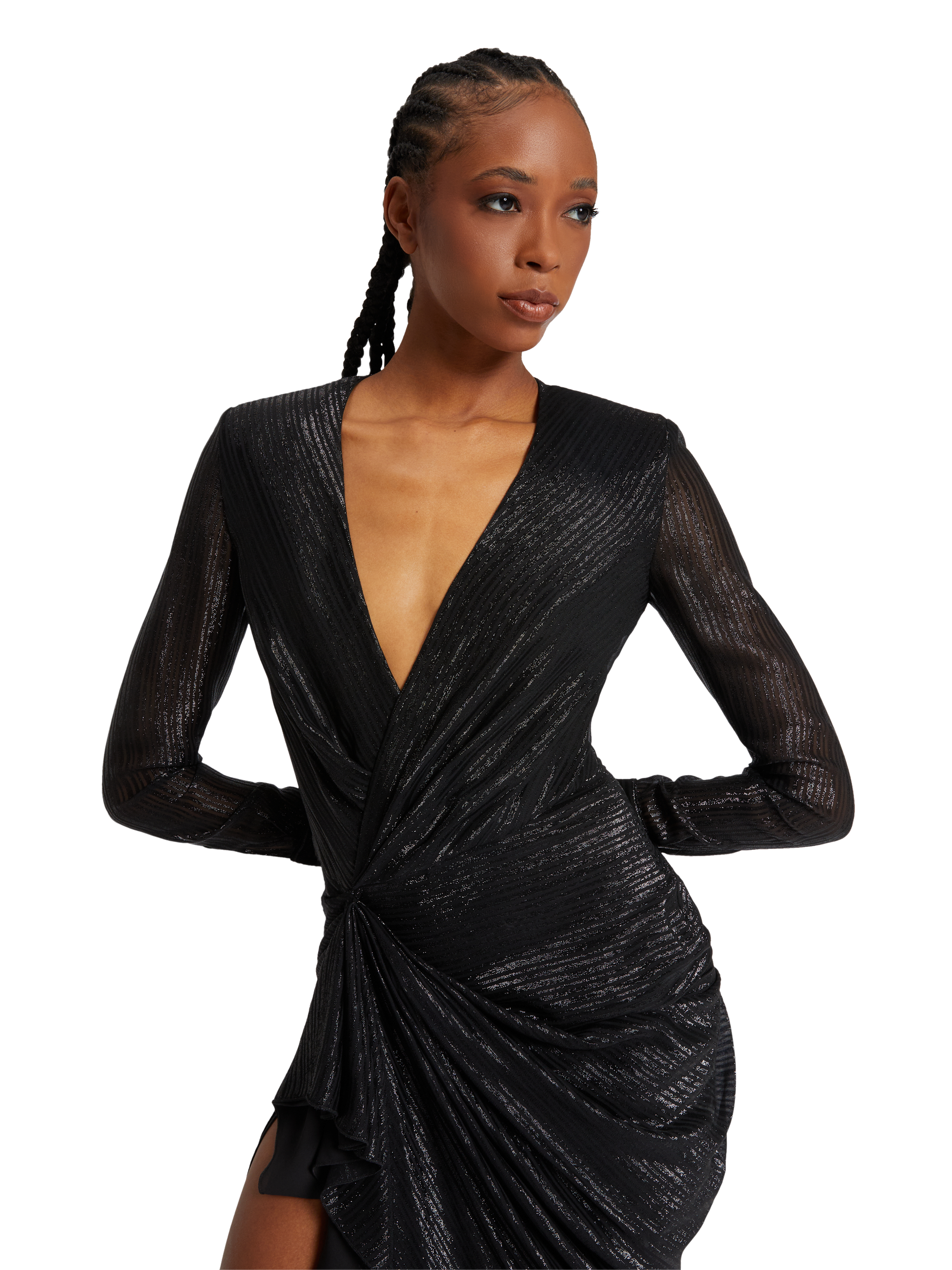 Black long draped dress in silk chiffon lurex – Redemption Black long draped dress in silk chiffon lurex – Redemption