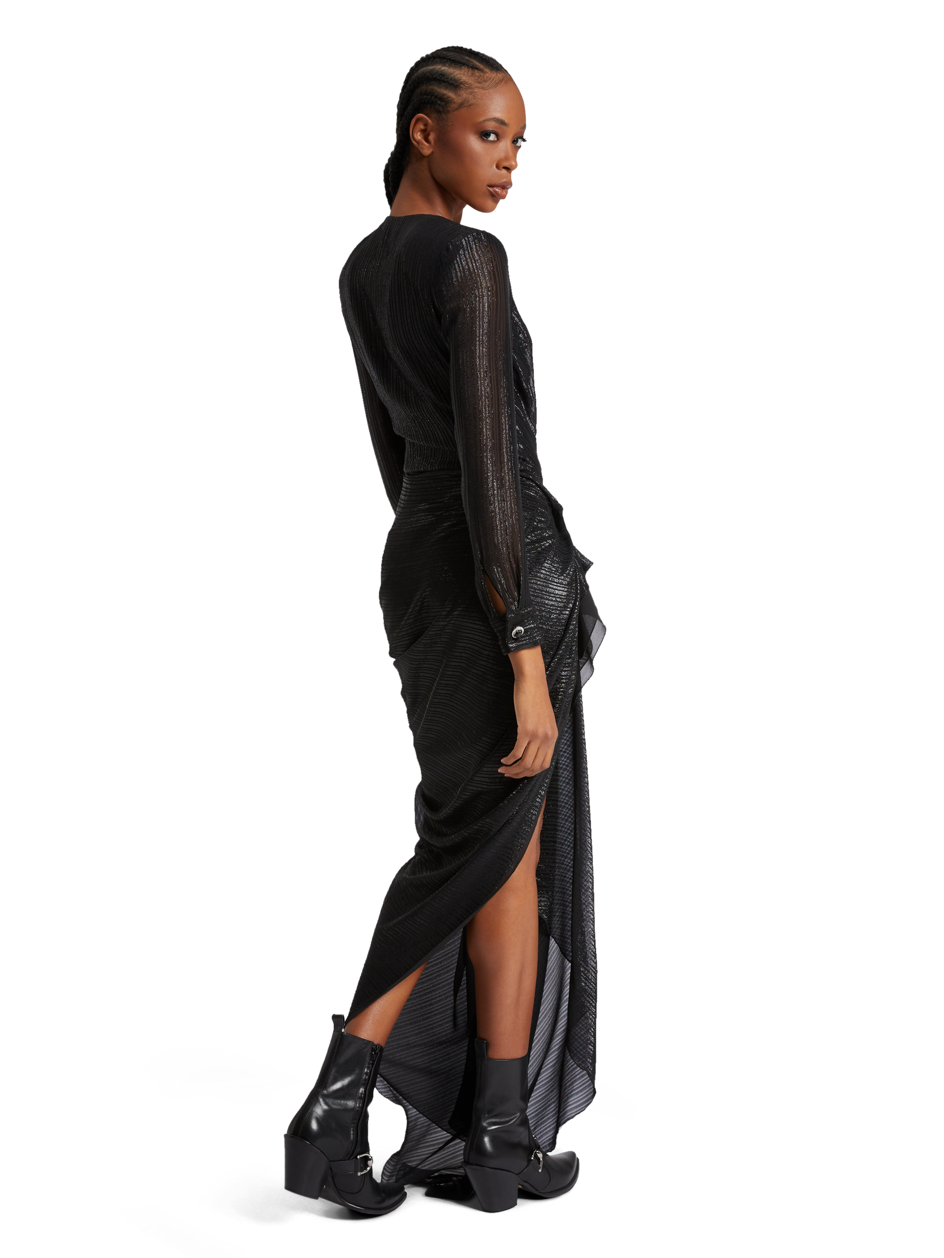 Black long draped dress in silk chiffon lurex – Redemption Black long draped dress in silk chiffon lurex – Redemption