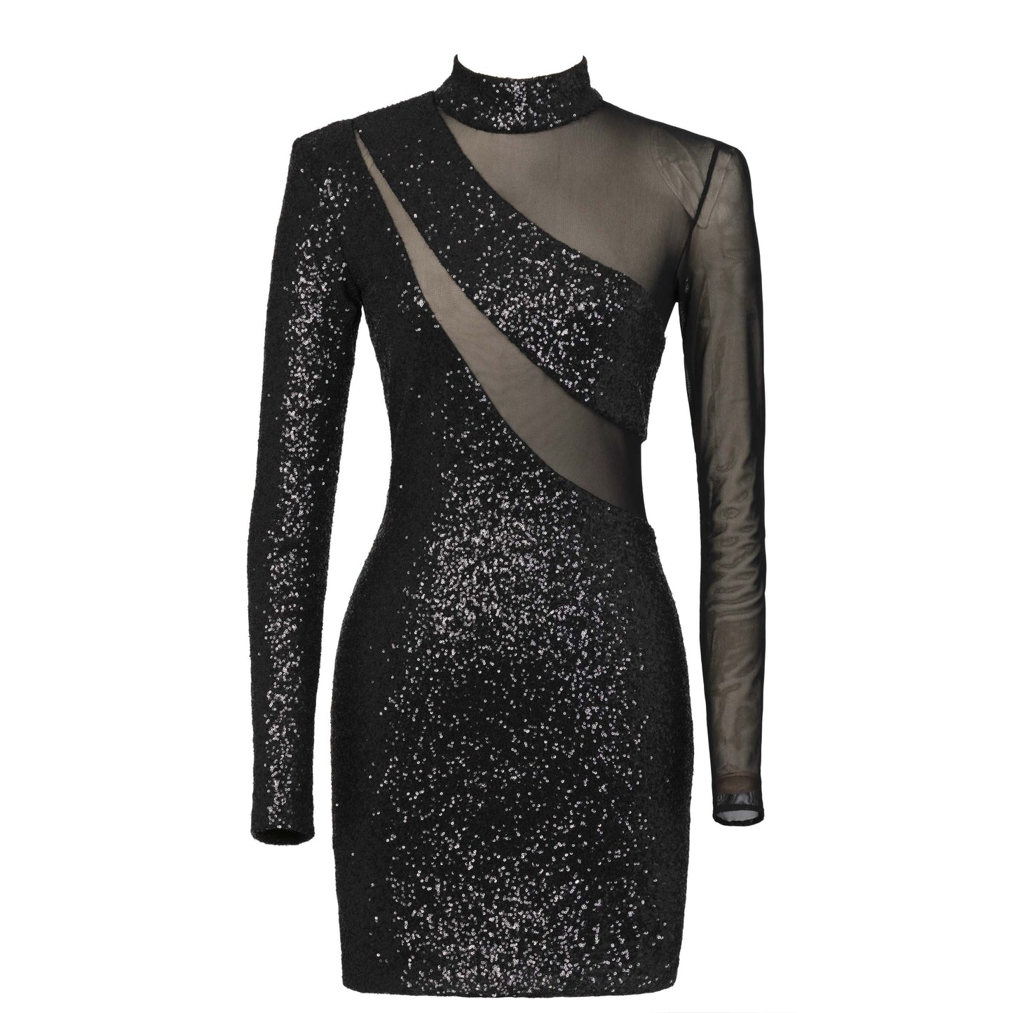 BLACK SEQUINED MINI DRESS