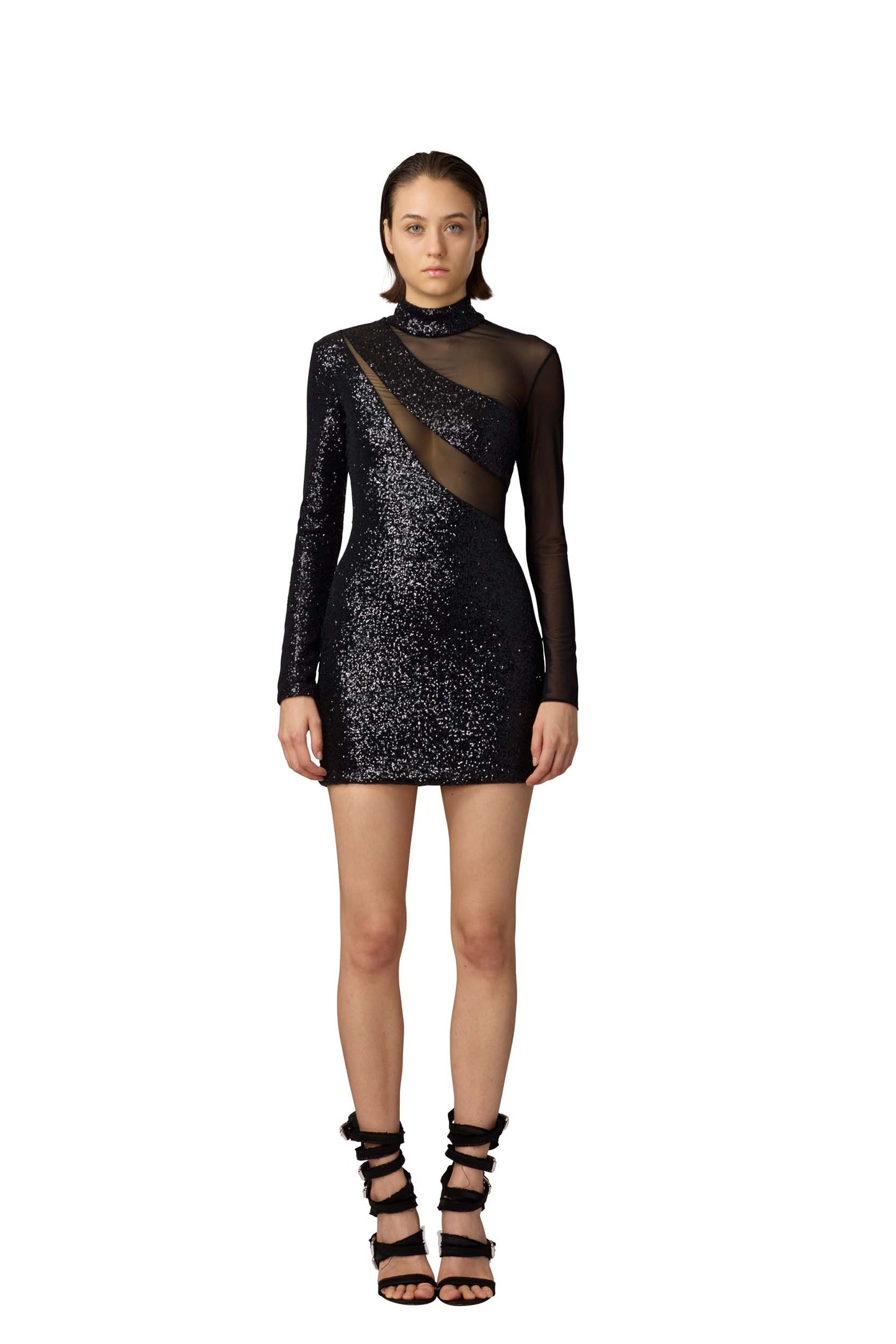 BLACK SEQUINED MINI DRESS