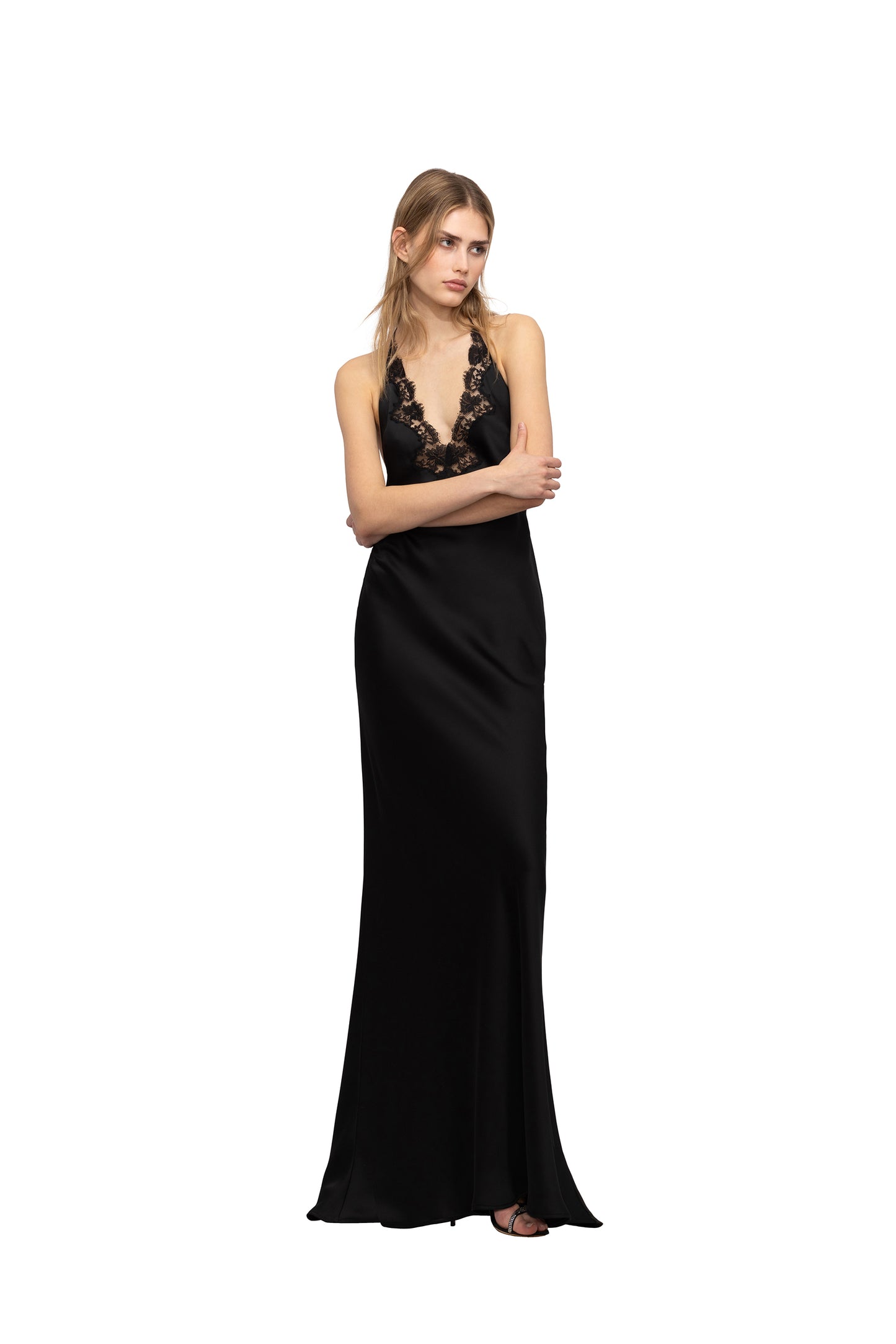 LONG SLIP DRESS WITH LACE