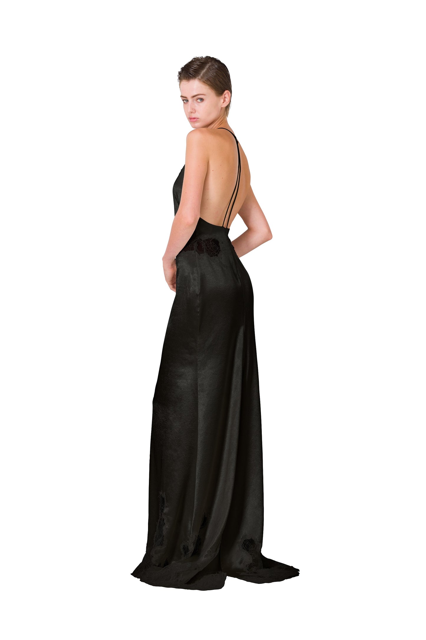 BLACK SATIN SLIP DRESS