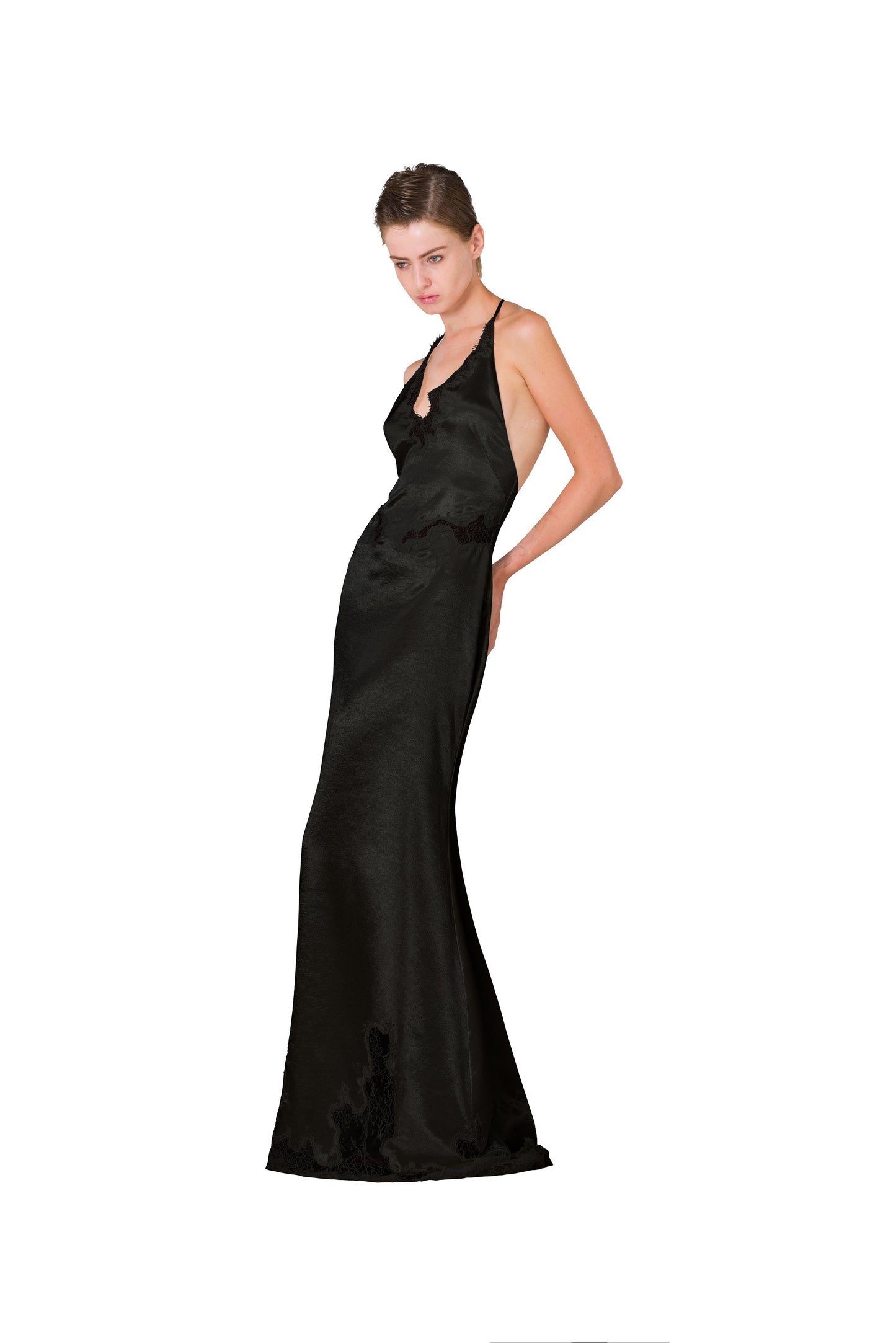 BLACK SATIN SLIP DRESS
