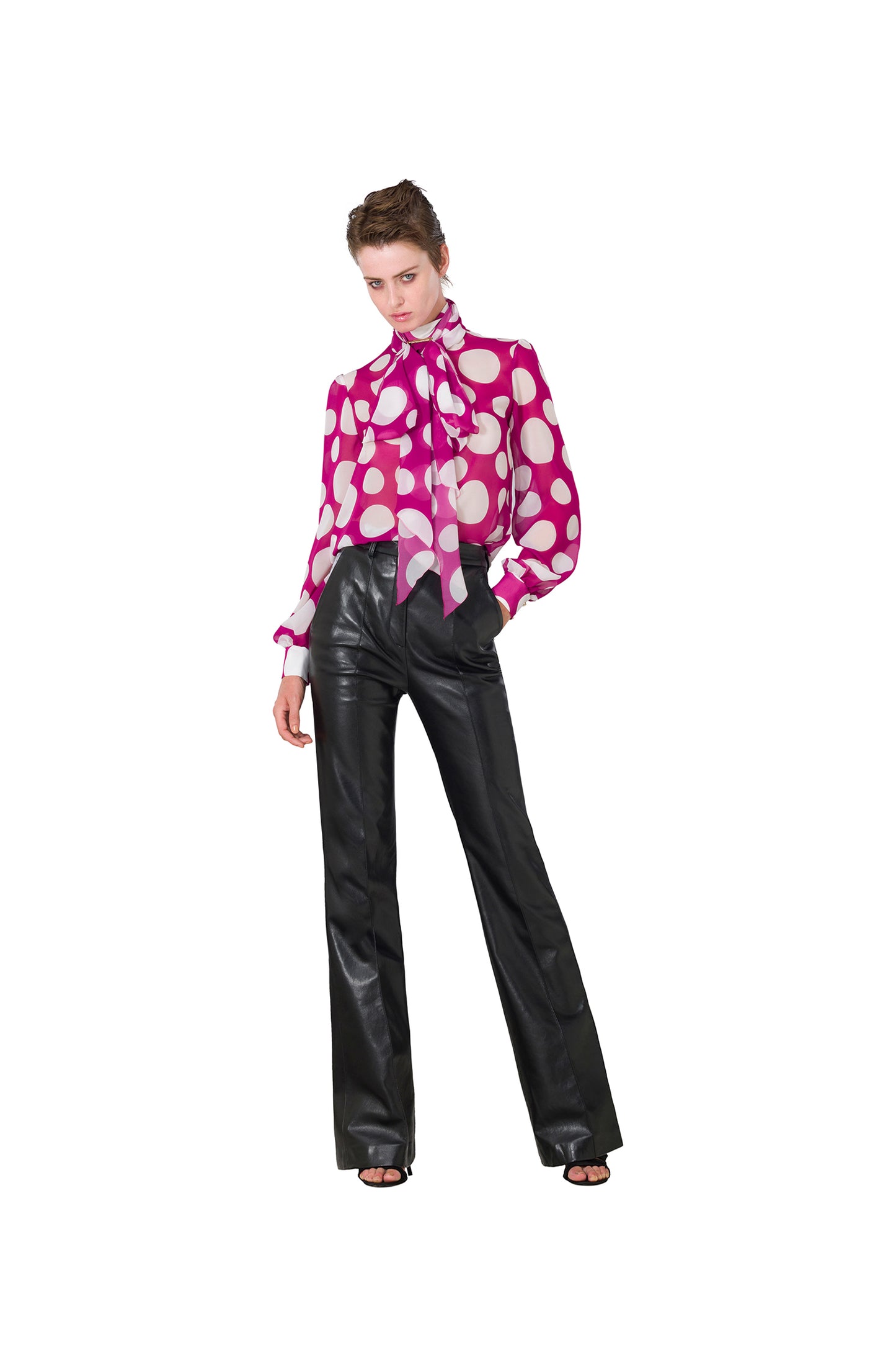 WHITE AND PURPLE POLKA DOT SHIRT