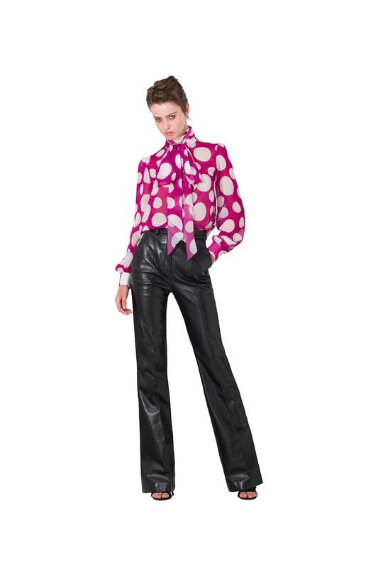 WHITE AND PURPLE POLKA DOT SHIRT