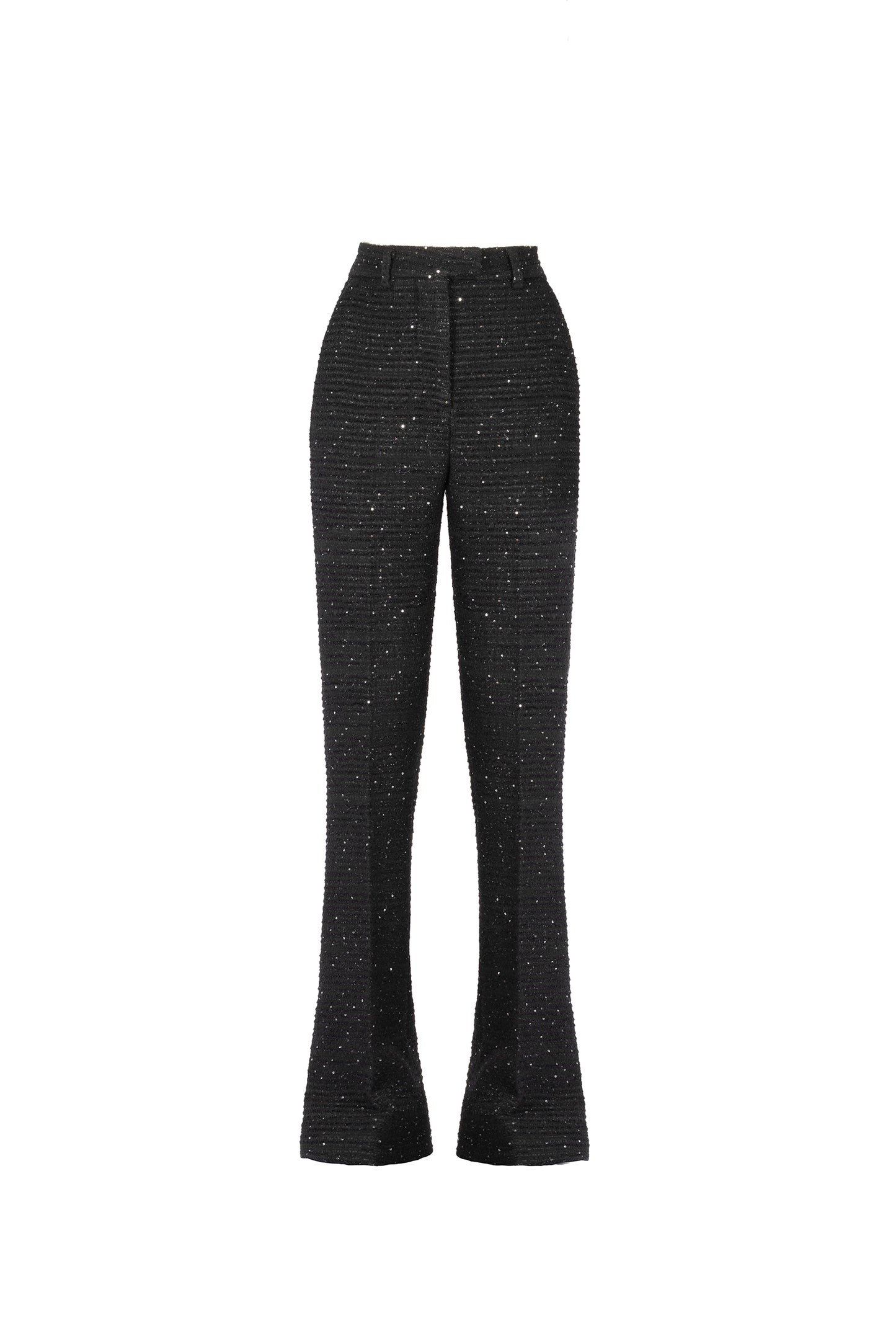 BLACK TWEED FLARE TROUSERS