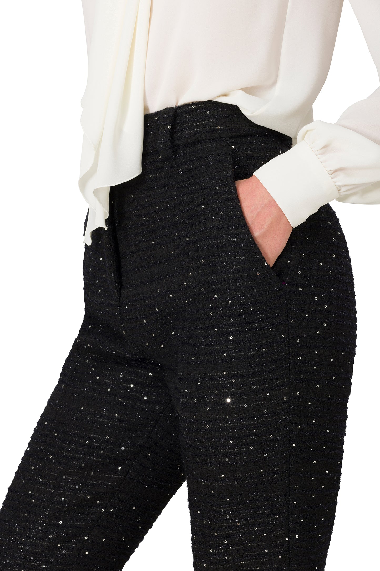 BLACK TWEED FLARE TROUSERS