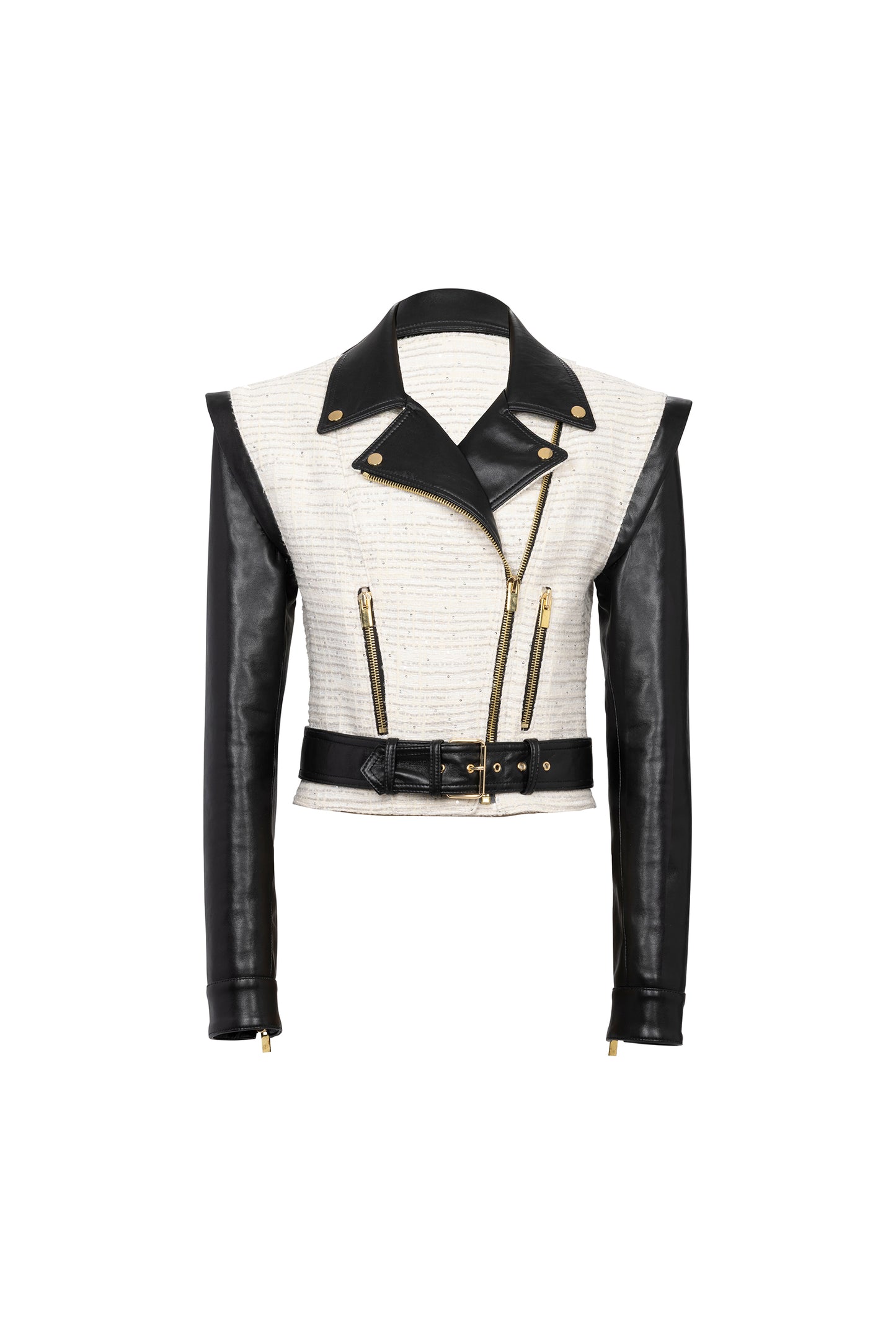 Faux-leather and tweed jacket