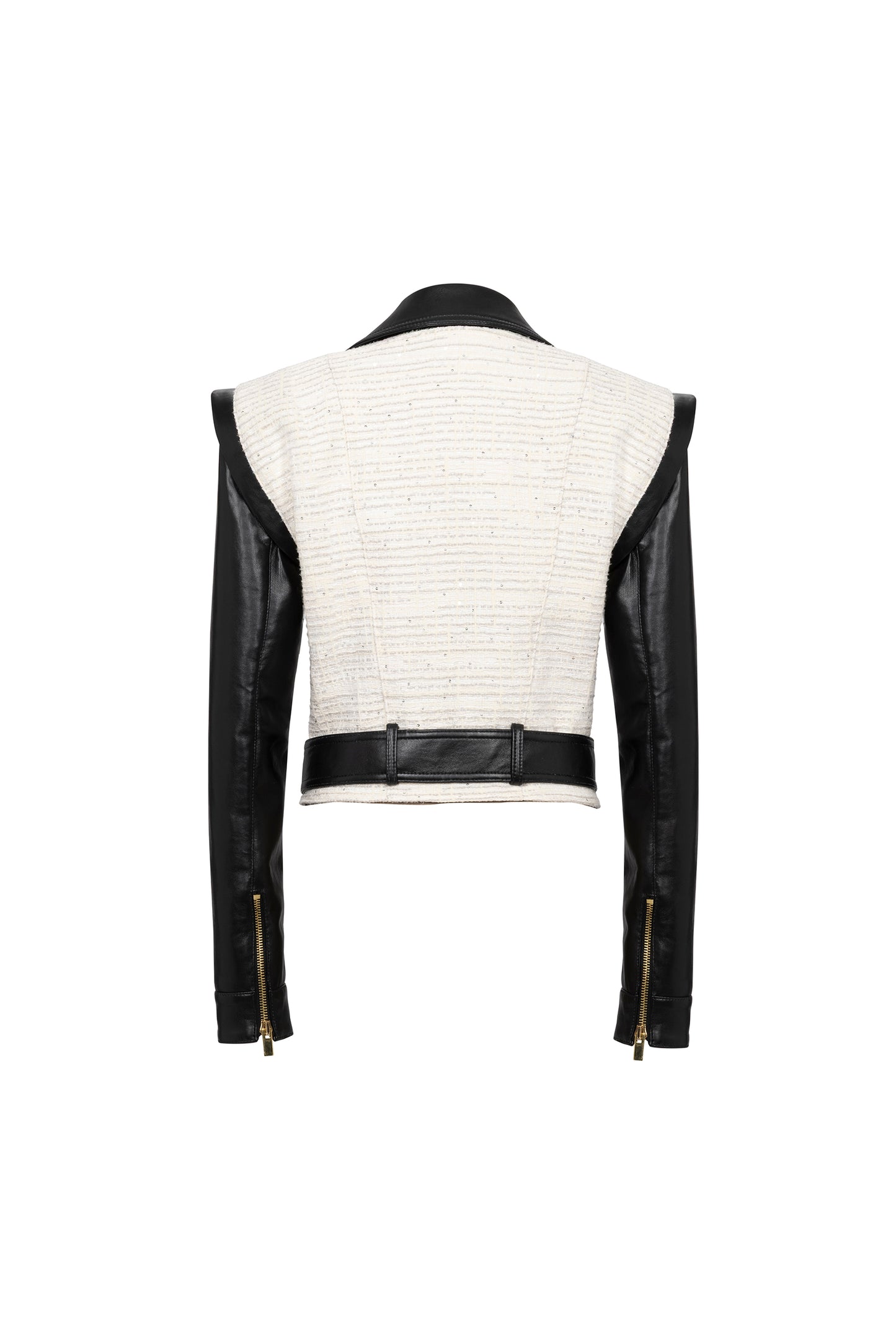 Faux-leather and tweed jacket