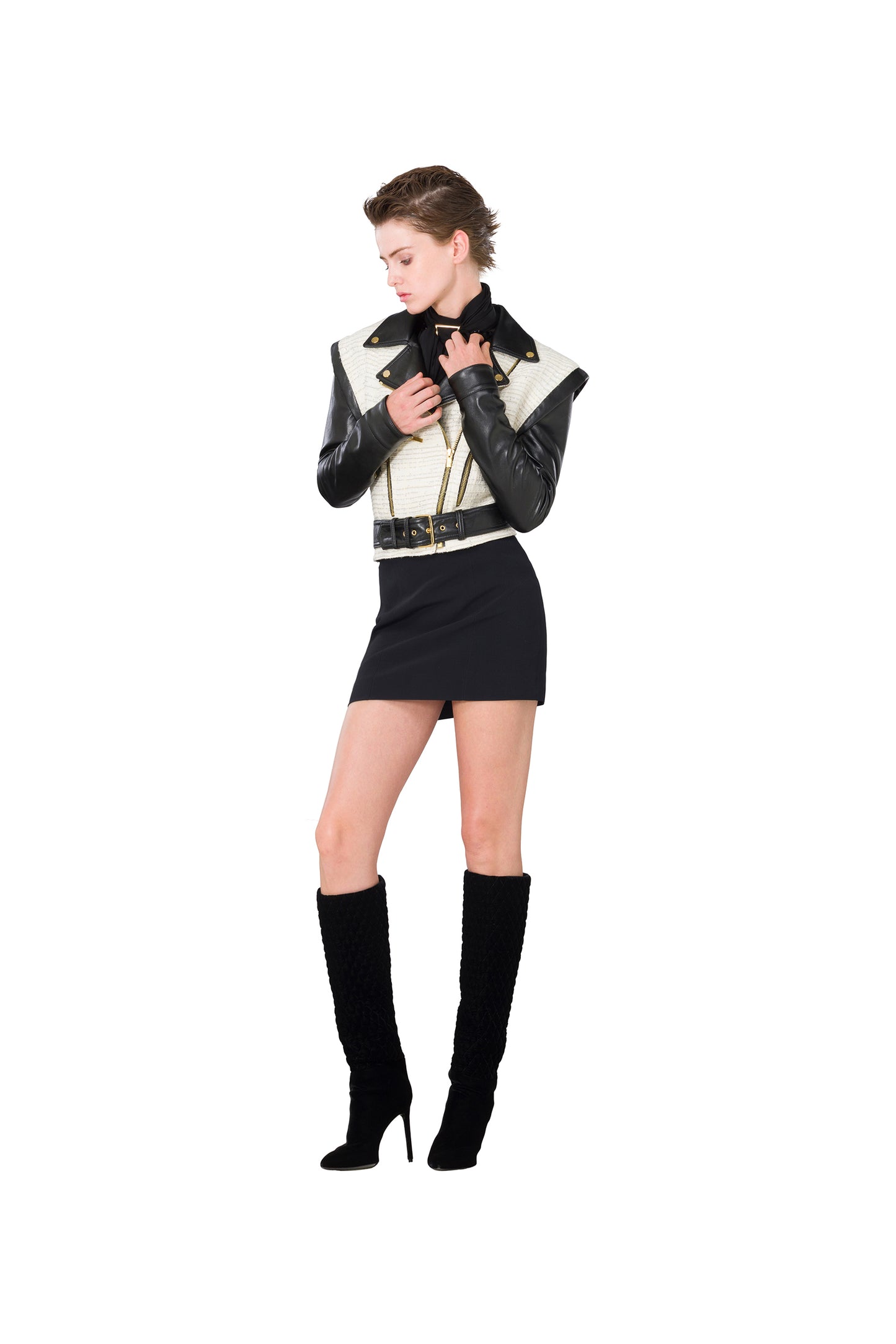 Faux-leather and tweed jacket
