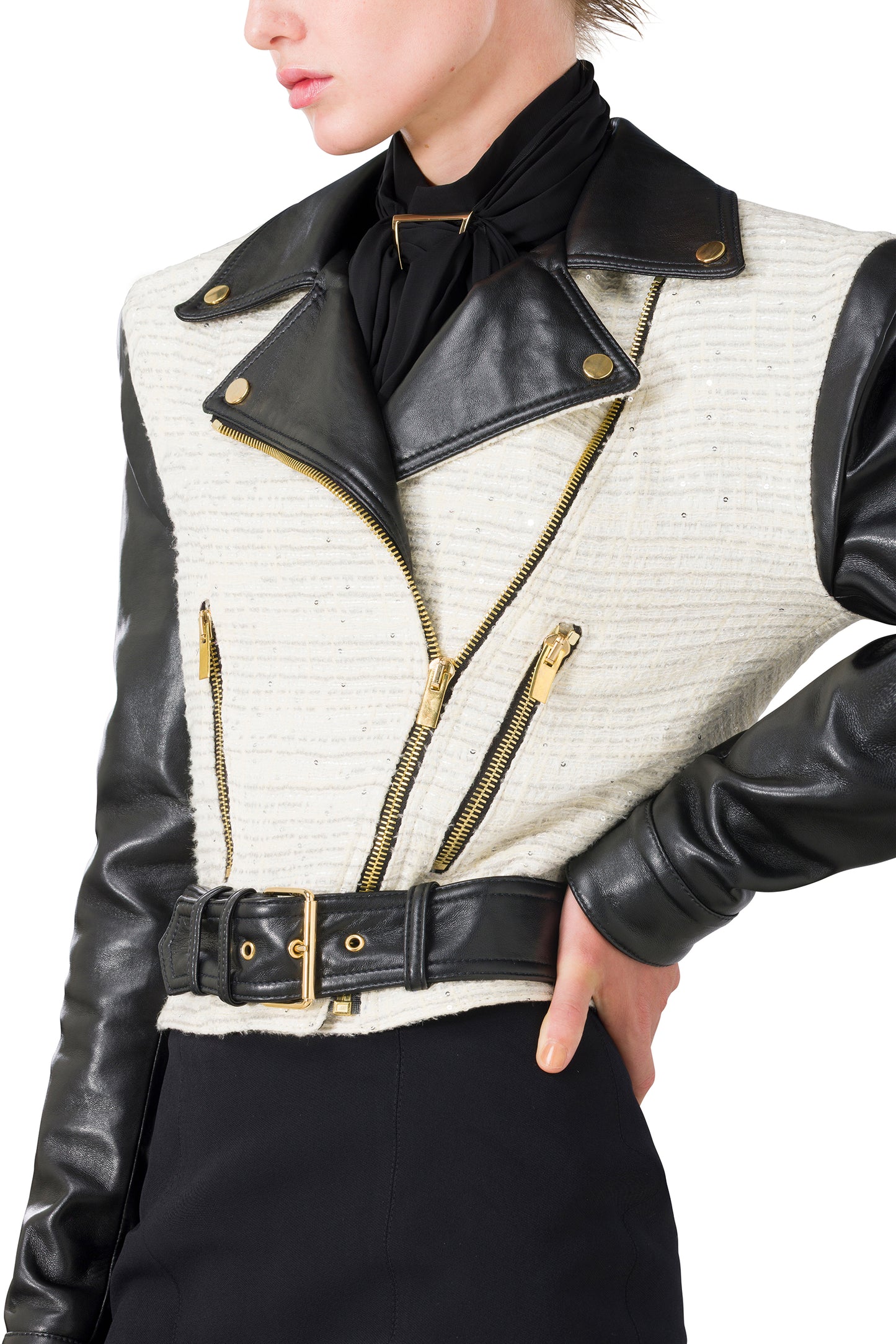 Faux-leather and tweed jacket