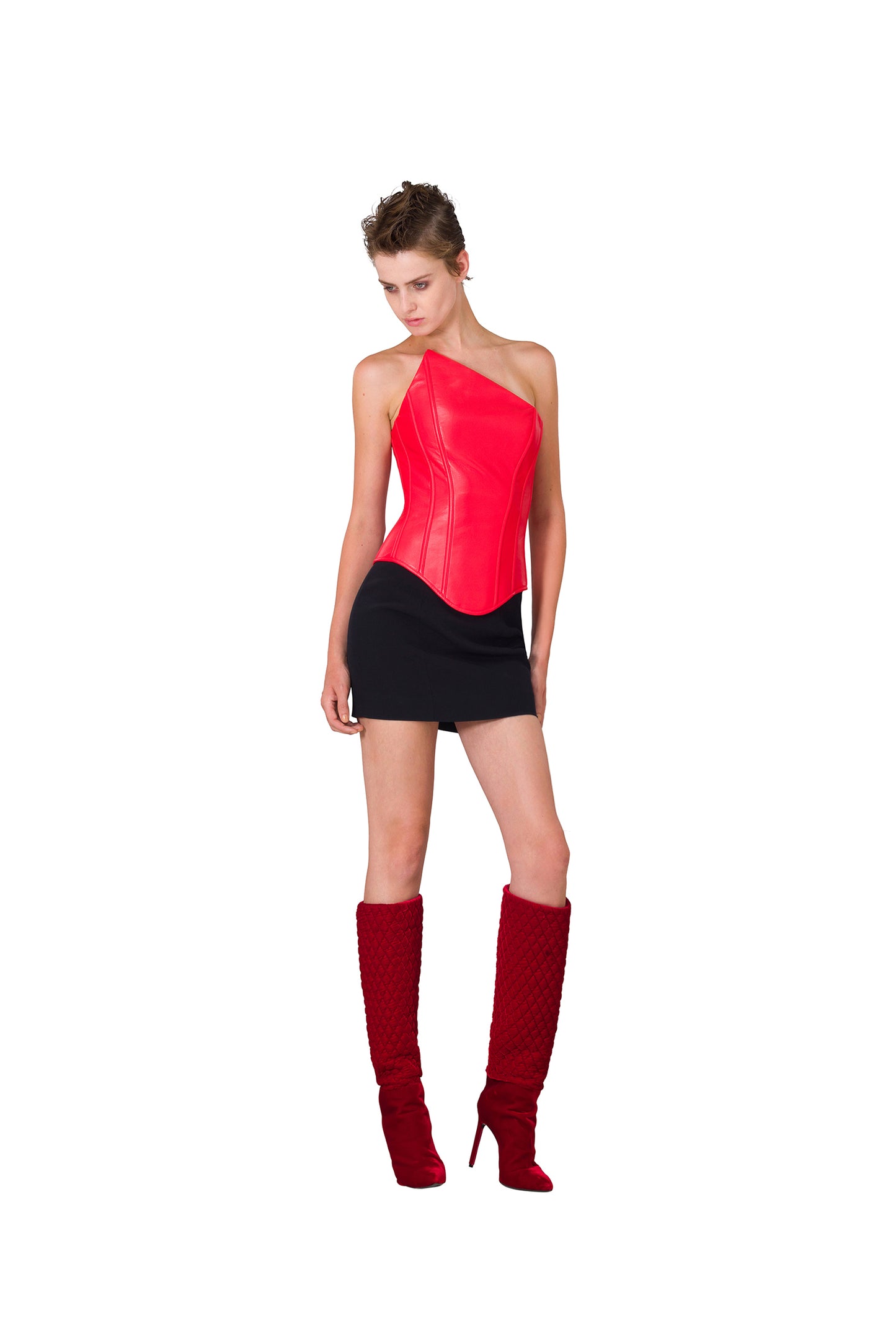 Red faux-leather bustier