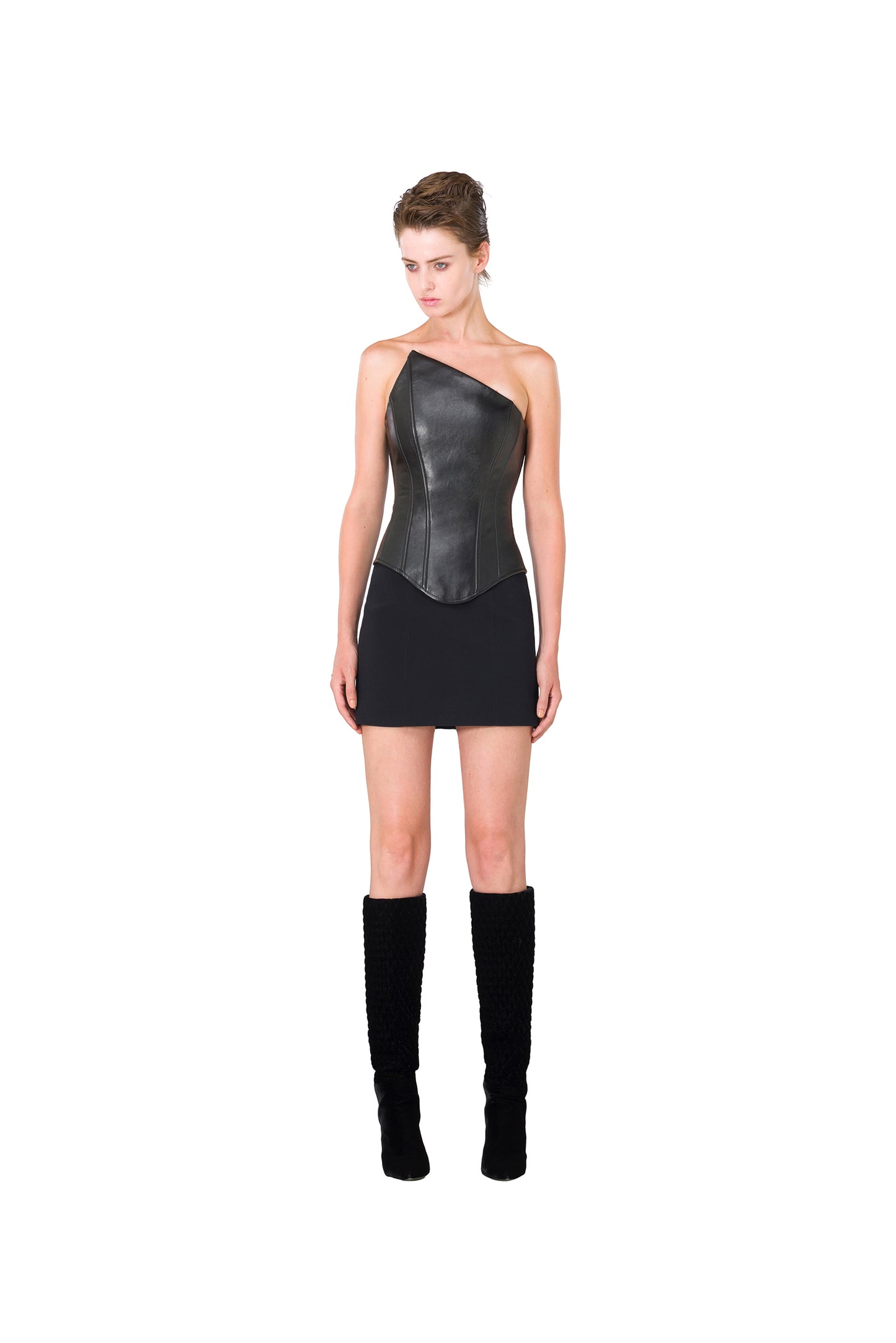 Black faux-leather bustier