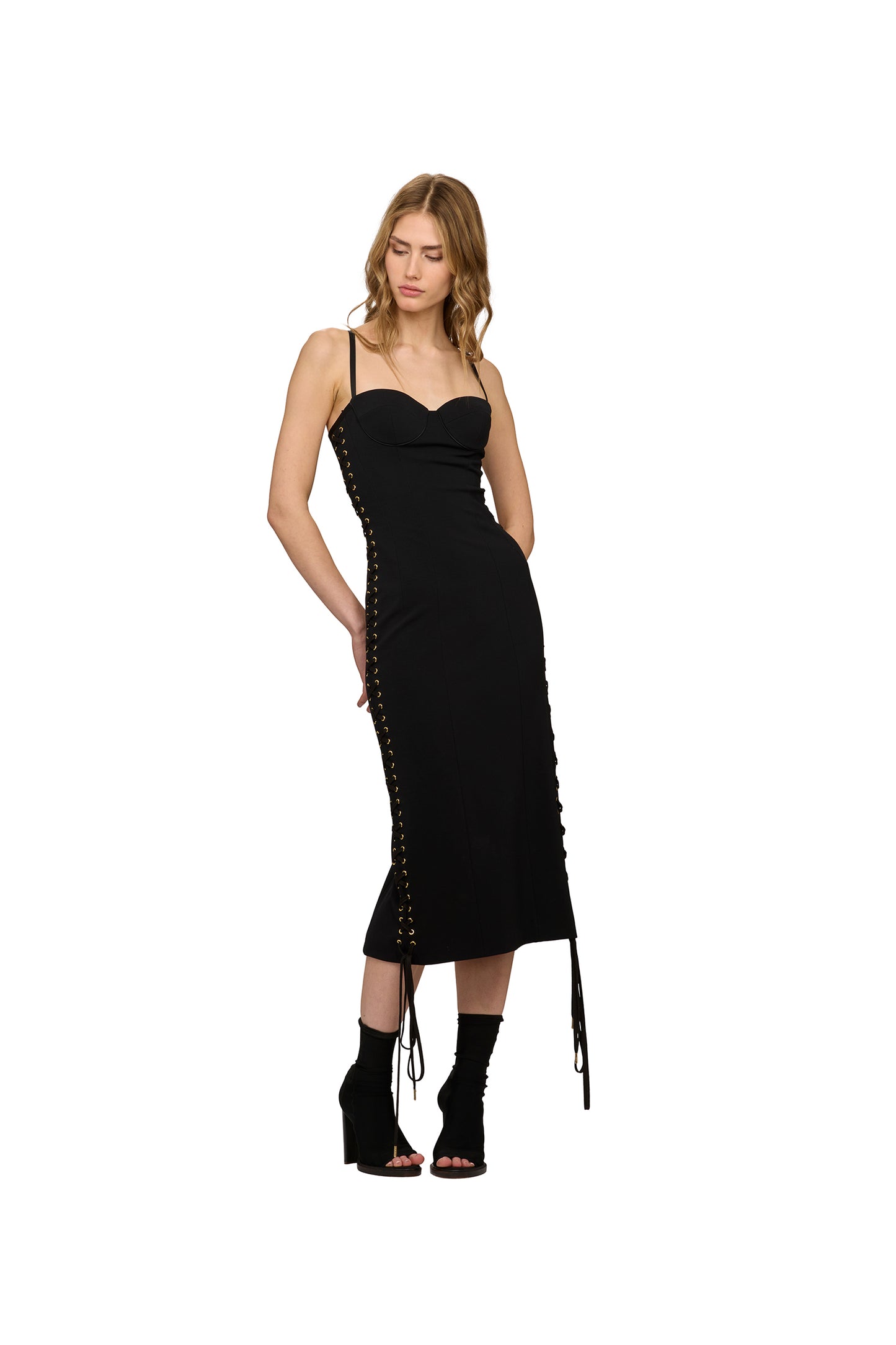 BLACK LACE UP CORSET DRESS