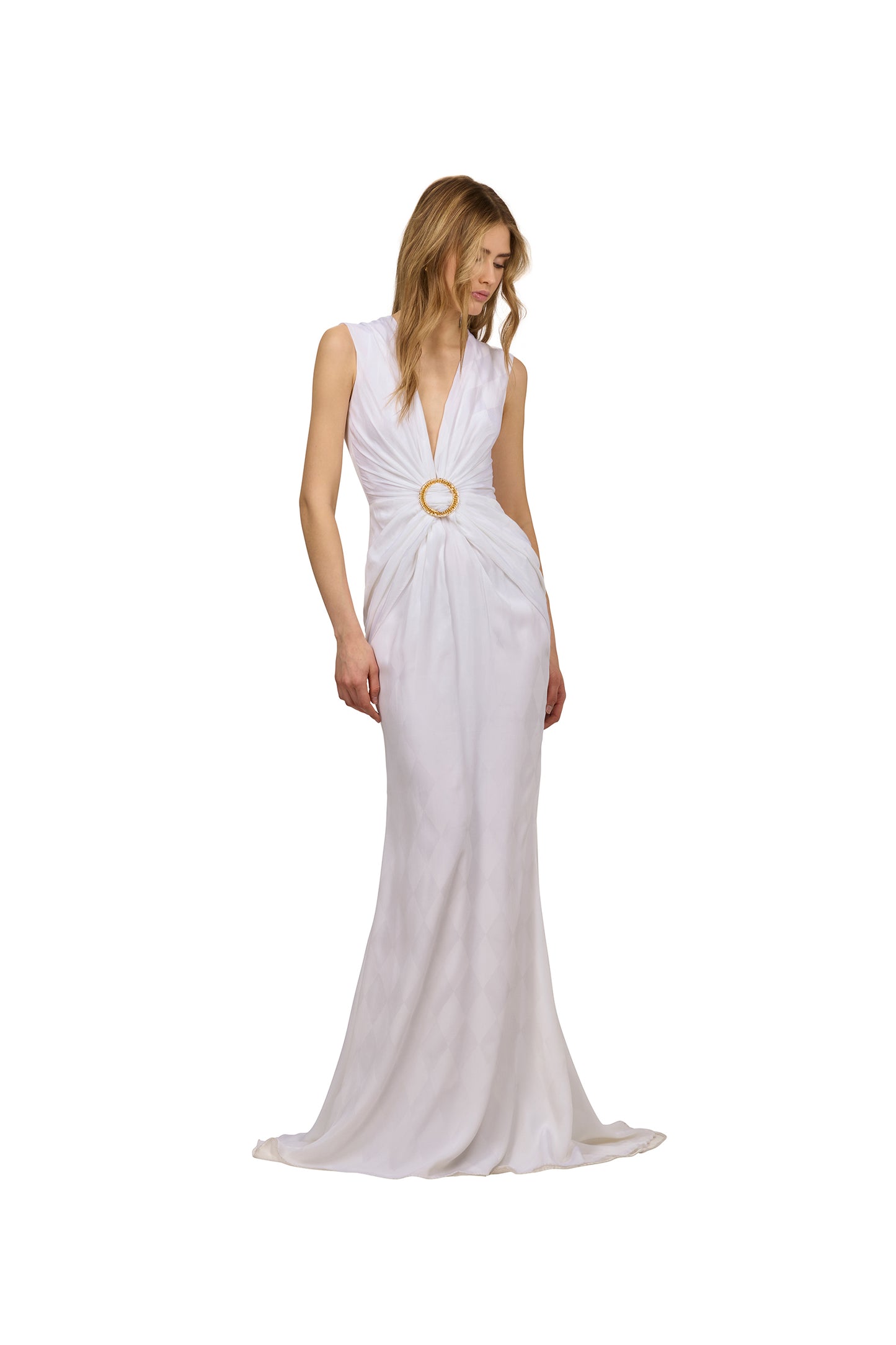 LONG WHITE DAMIER DRESS