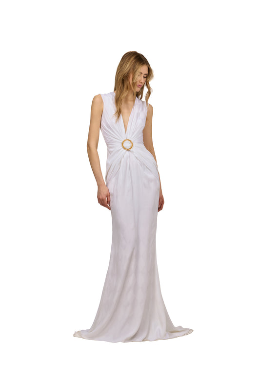 LONG WHITE DAMIER DRESS