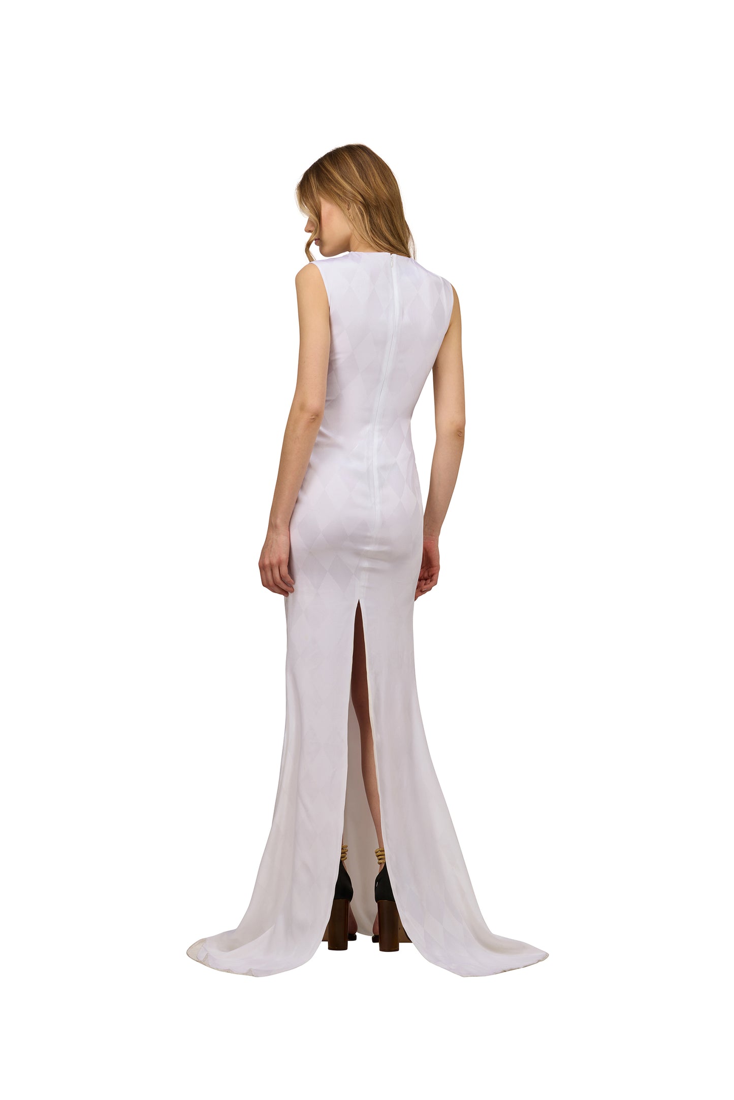 LONG WHITE DAMIER DRESS