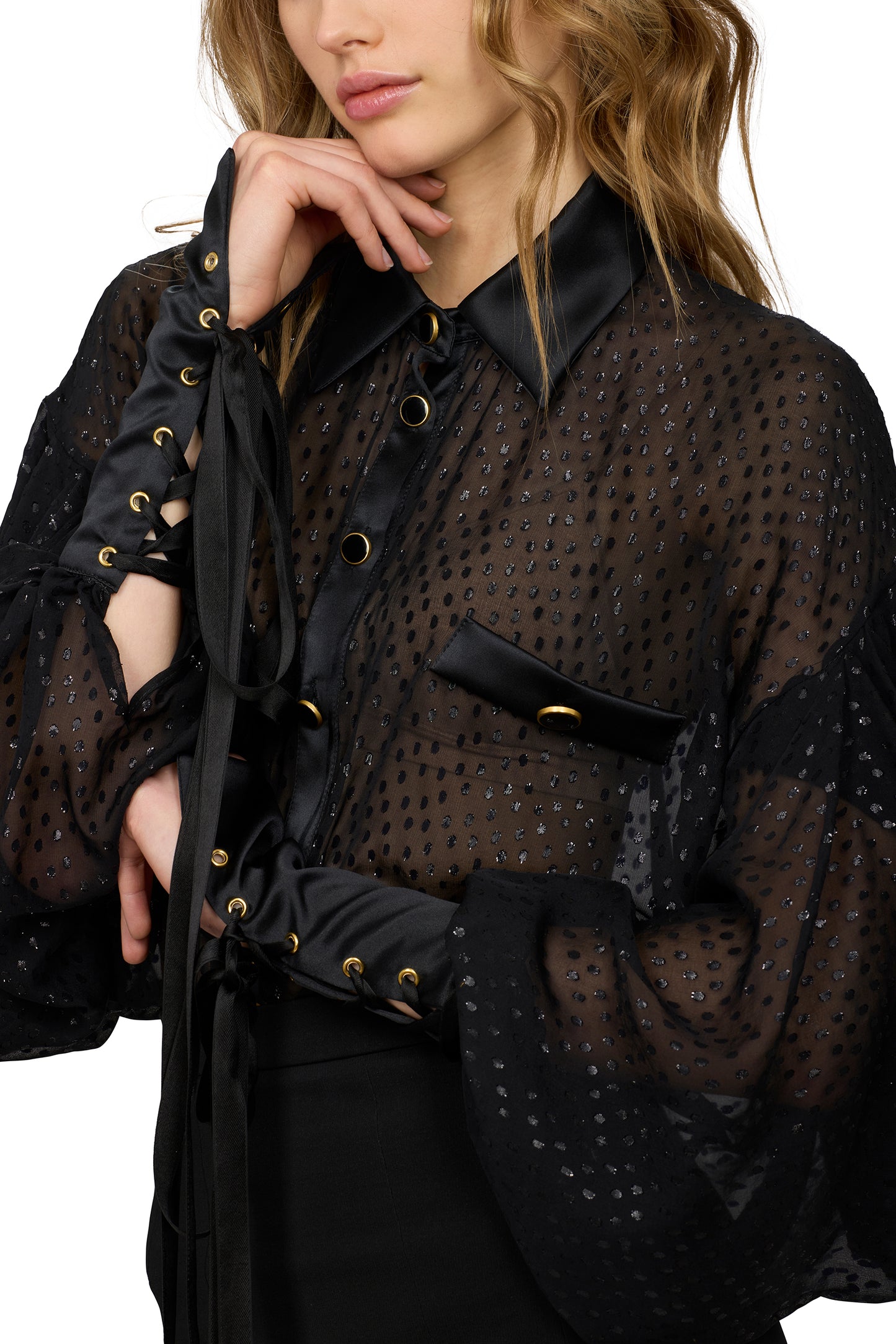 BLACK SHIRT IN DAMIER FABRIC