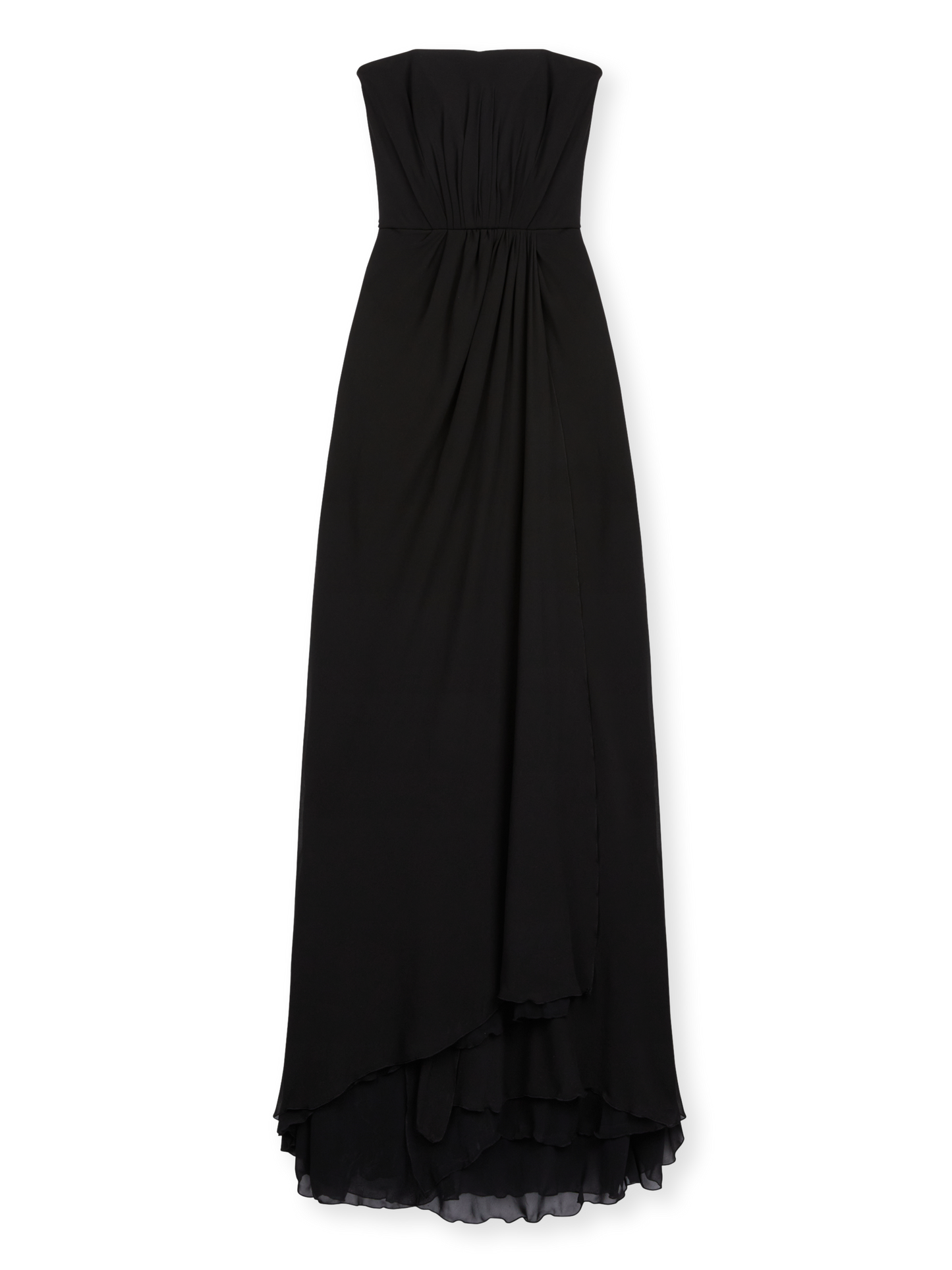 Long strapless bustier dress in silk georgette