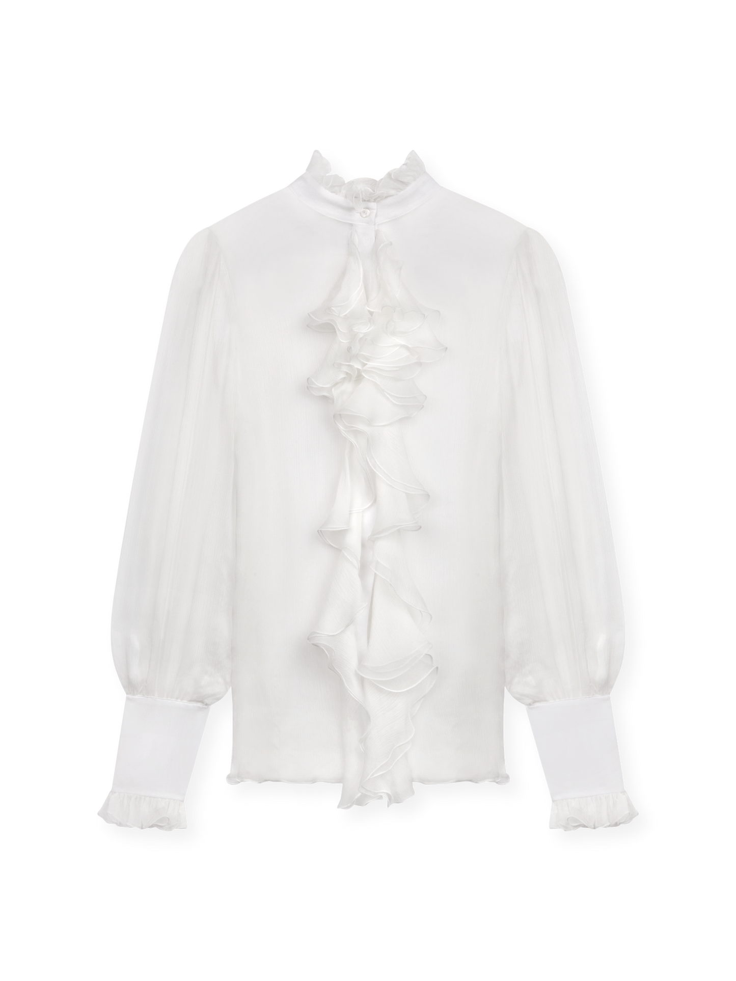 White silk ruffles shirt with jewel buttons – Redemption Official
