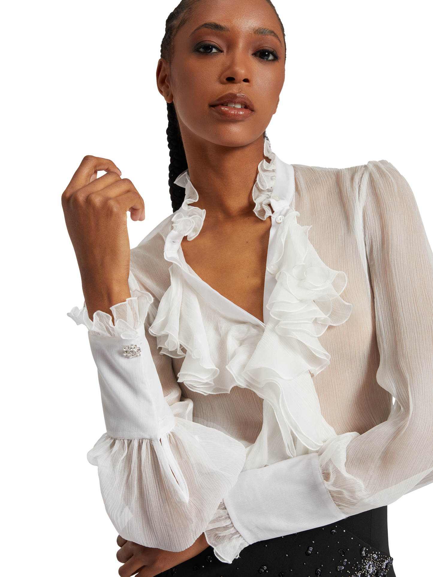 Silk ruffles shirt with jewel buttons
